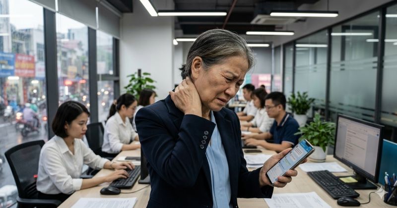Hội chứng “Text Neck” ở dân văn phòng: Hiểu rõ tác động âm thầm lên cột sống cổ