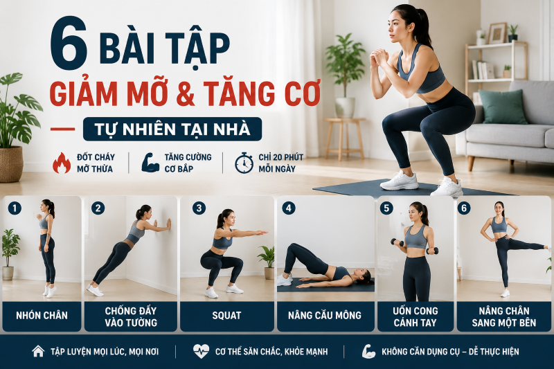 6 Bài Tập Giảm Mỡ, Tăng Cơ Tự Nhiên Tại Nhà Hiệu Quả Nhất