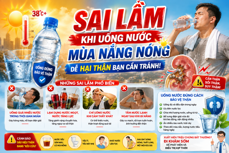 Sai lầm khi uống nước mùa nắng nóng dễ gây hại cho thận